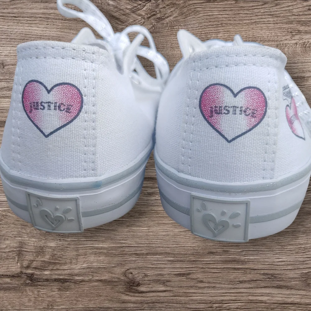 Justice Size 2 White and Pink Kids Shoes with Guitar Design